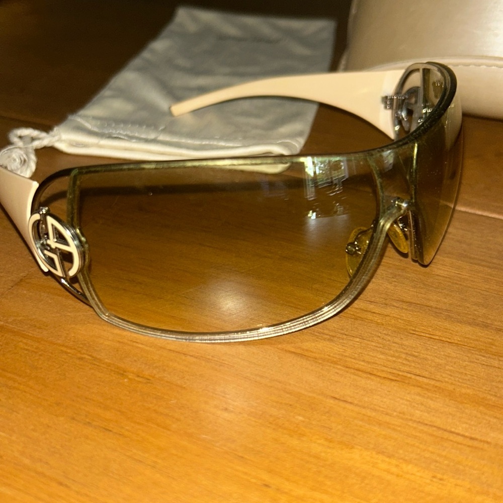Giorgio Armani Oversized Shield Sunglasses in Light Brown and Cream